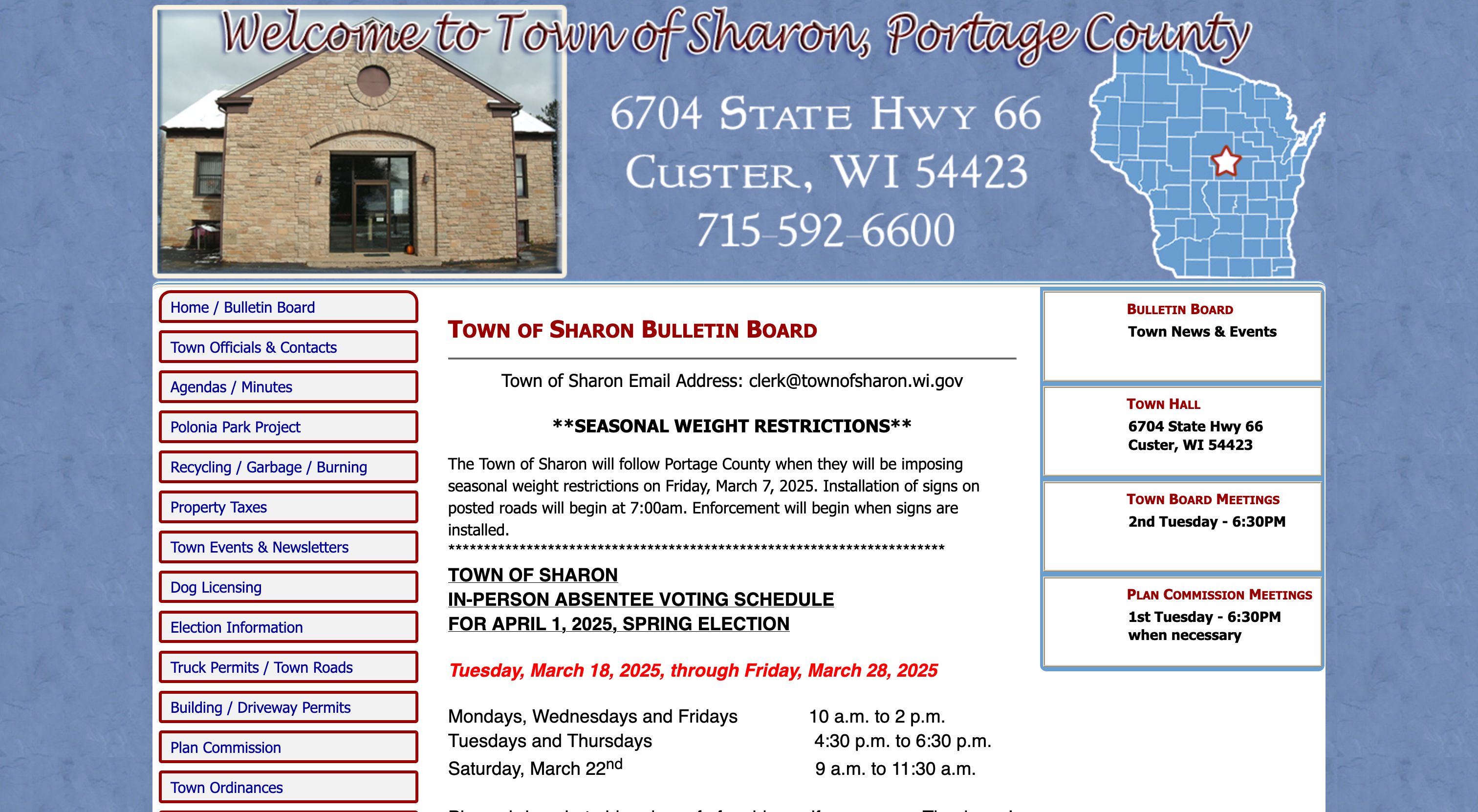 A photo of the town of sharon website before